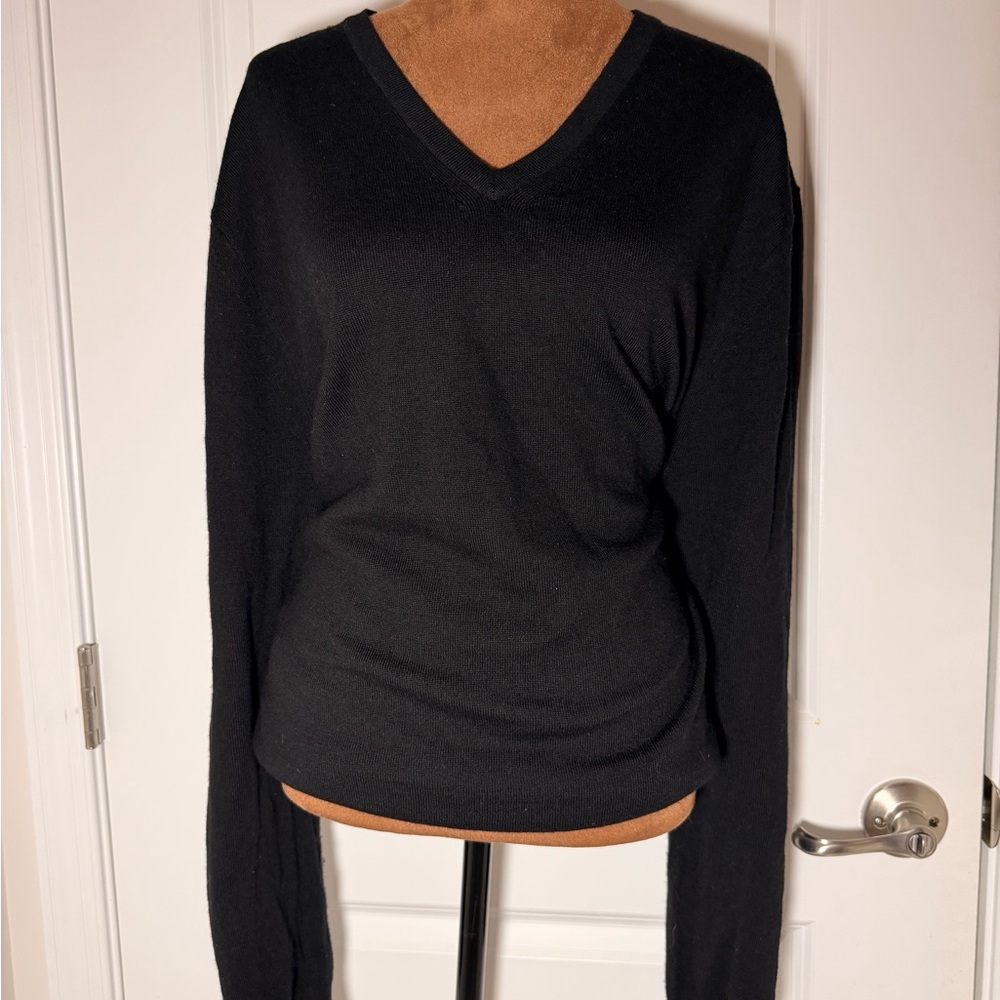 Express Men's Black 100% Merino Wool Tight-Knit V-Neck Pullover Sweater XL
